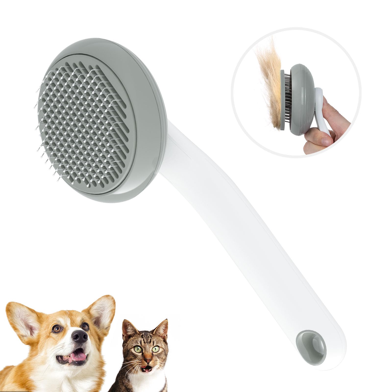 Guliguli Cat Brush For Shedding, Pet Grooming Self Cleaning Slicker Brush For Cats & Dogs, Grey