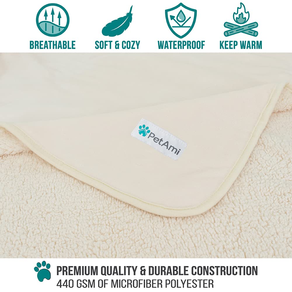 Petami Waterproof Dog Blanket For Extra Large Dogs, Pee Proof Pet Blanket For Bed Couch, Reversible Water Proof Blanket For Puppy Indoor Cat, Soft Dog Crate Cover Washable, Queen 90X90 Beige