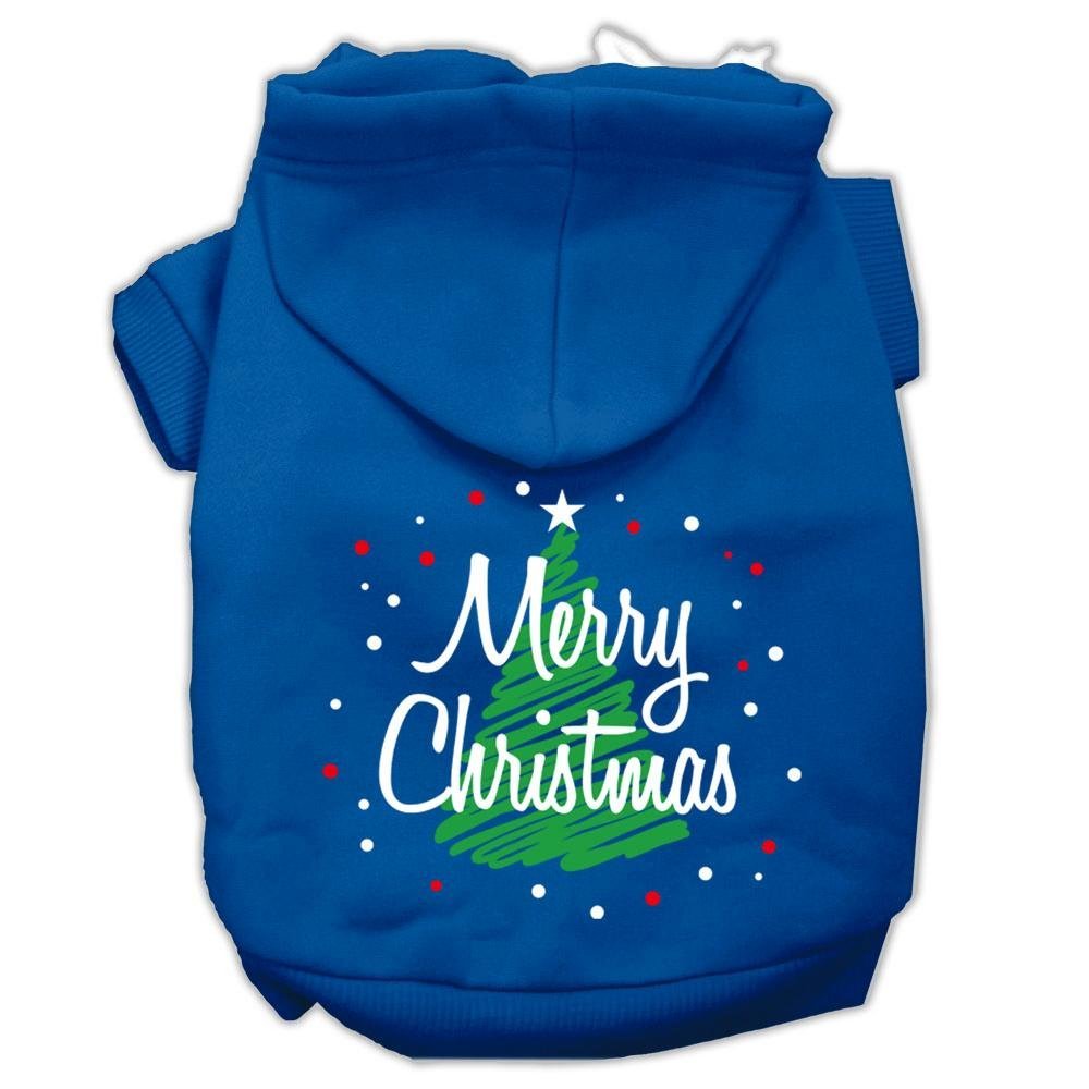 Mirage Pet Products Scribbled Merry Christmas Screenprint Pet Hoodies, Small, Blue