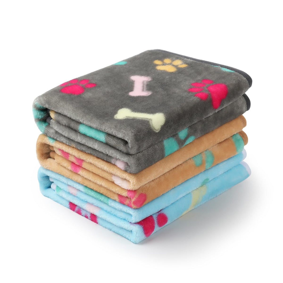 Luciphia 1 Pack 3 Blankets Fluffy Premium Fleece Pet Blanket Flannel Paw Bone Printed Throw For Dog Cat(Large 41X31'', Grey/Brow
