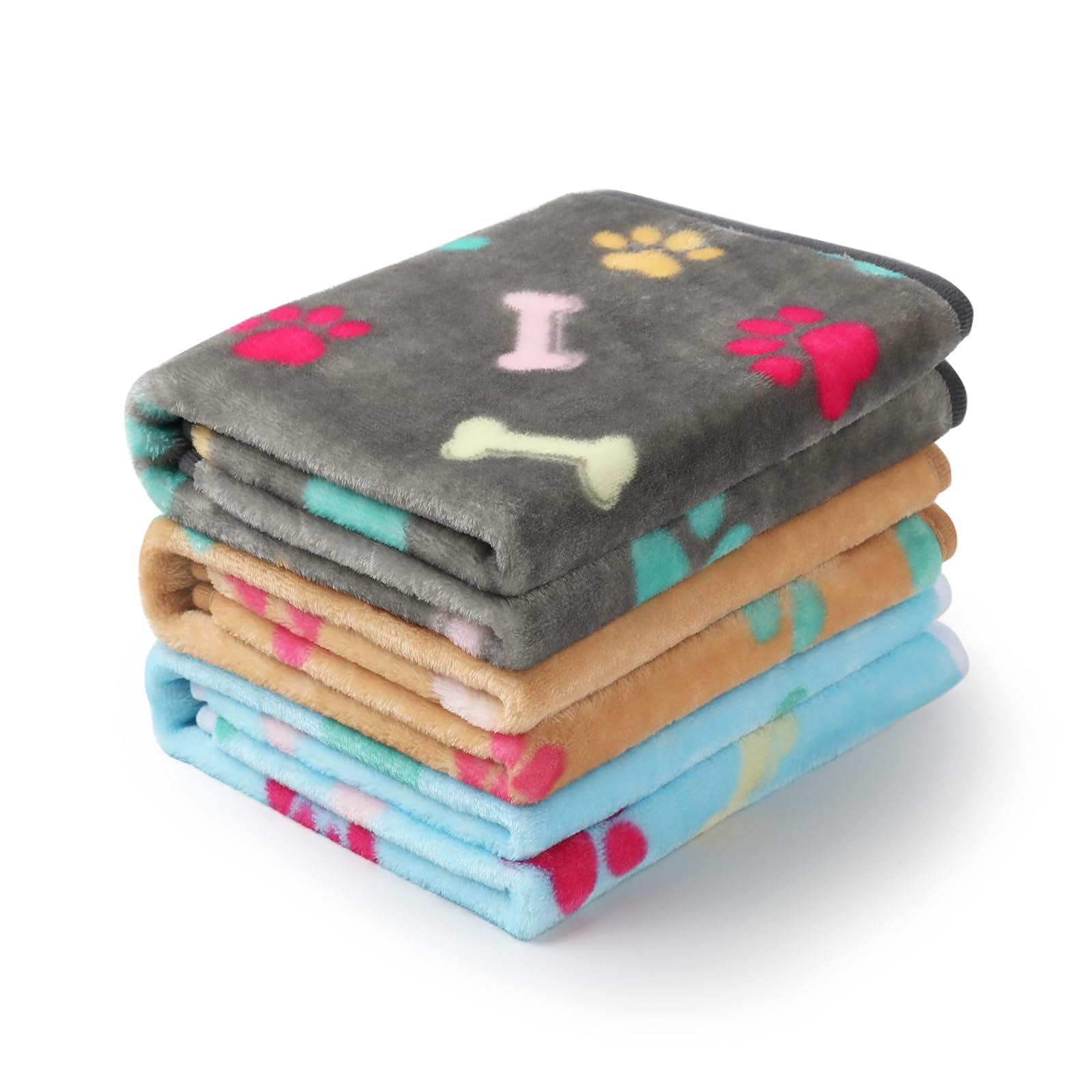 Luciphia 1 Pack 3 Blankets Fluffy Premium Fleece Pet Blanket Flannel Paw Bone Printed Throw For Dog Cat(Small 23X16'', Grey/ Bro