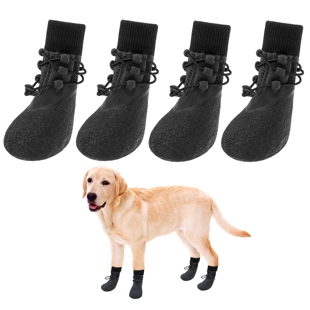 Kooltail Anti-Slip Dog Boots 4 Packs - Adjustable Dog Socks With Shoelace, Waterproof Dog Sock Shoe For All Seasons, Super Durab