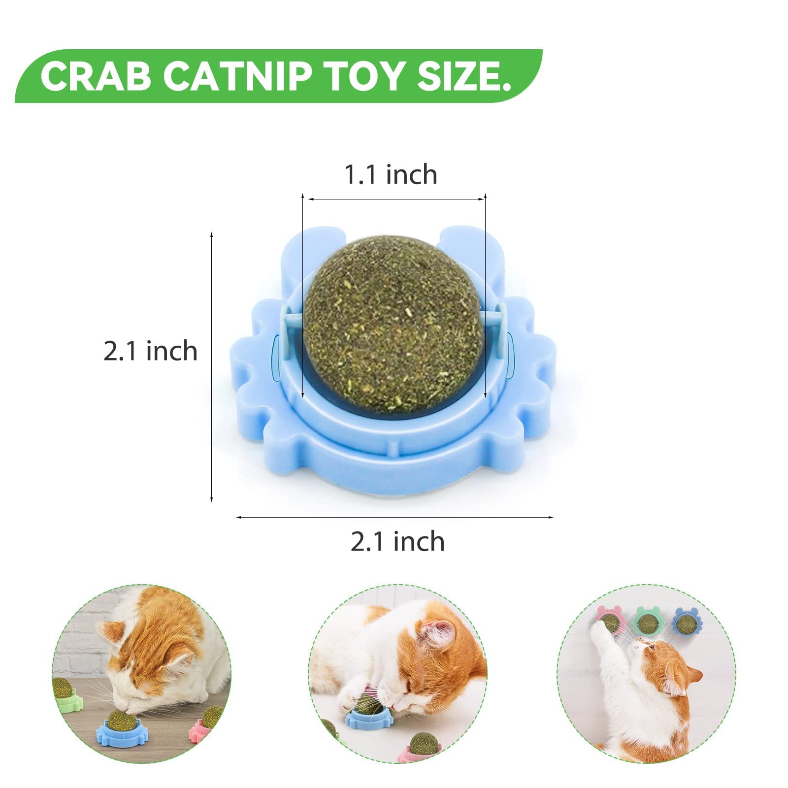 Aucenix Catnip Balls Toy For Cat, Wall Catnip Roller For Cat Licking, Teeth Cleaning Dental Edible Kitten Toy, Natural Rotating Crab Cat Toy (3 Colors)
