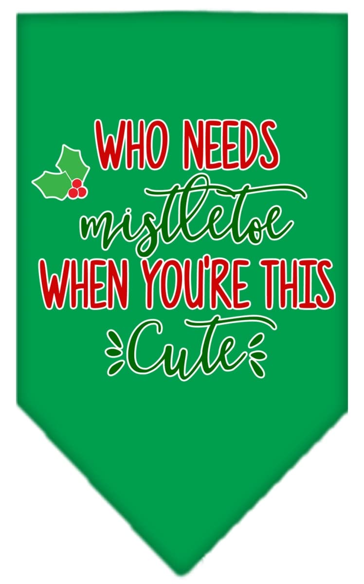 Christmas Pet and Dog Bandana Screen Printed, &quot;Who Needs Mistletoe&quot; Emerald Green Large