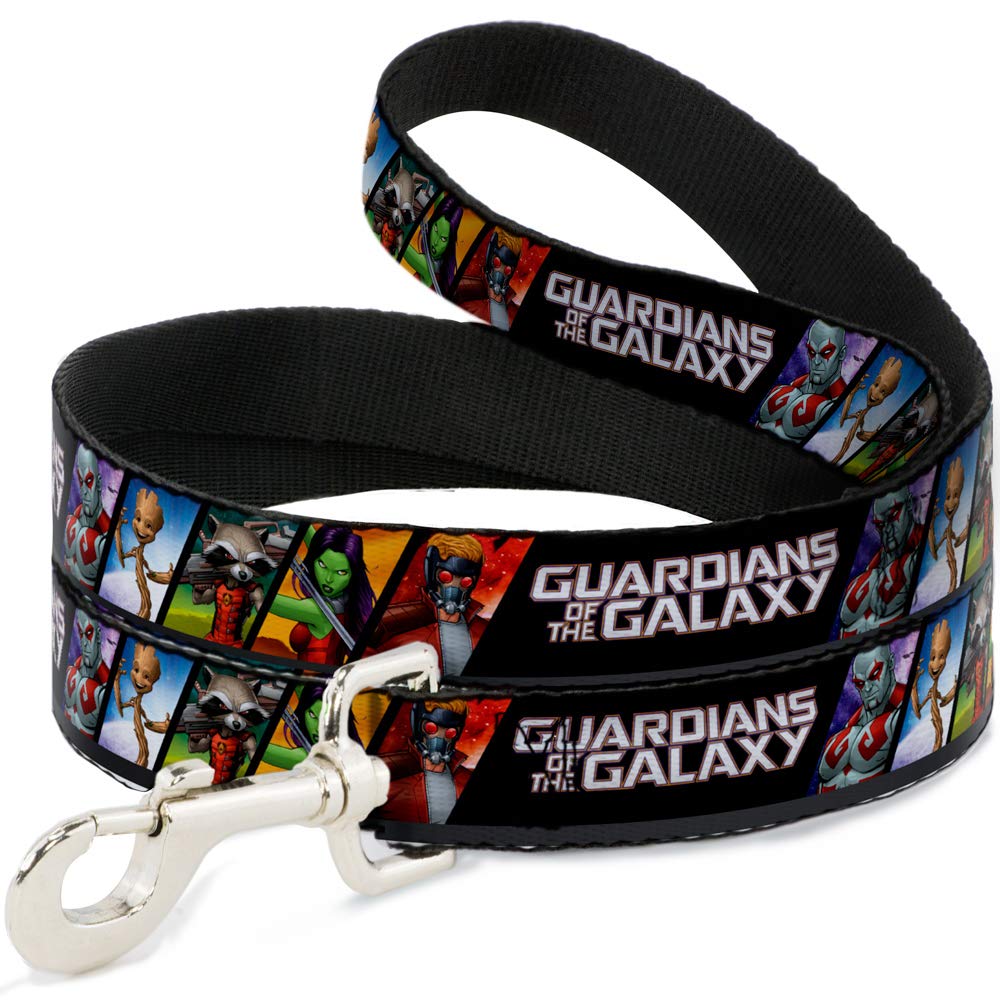 Buckle-Down Dog Leash Guardians Of The Galaxy 5 Character Pose Blocks 6 Feet Long 1.5 Inch Wide, Multicolor, Dl-6Ft-Wmc127-W