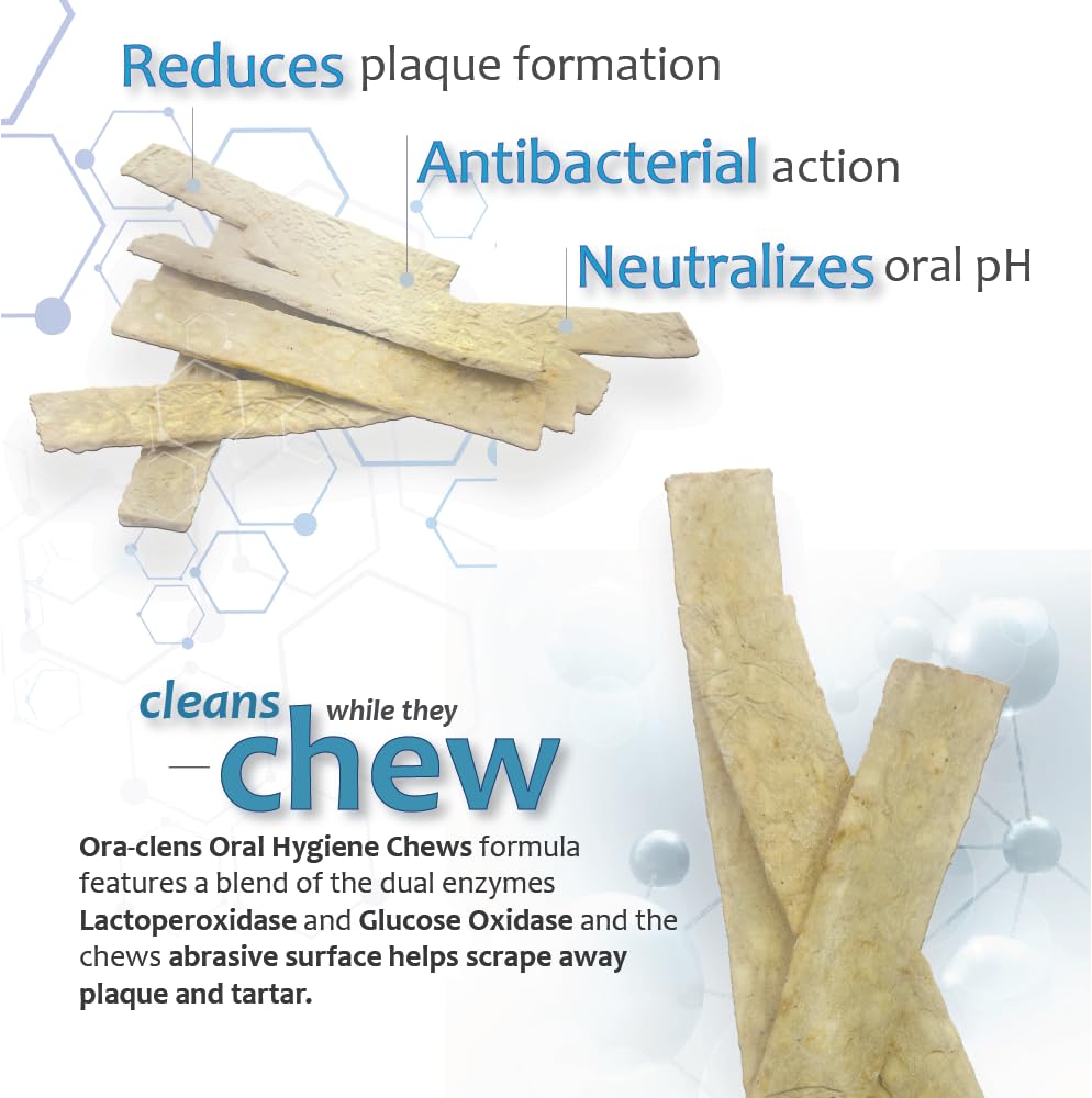 Ora-Clens Oral Hygiene Chews for Small Dogs - Cleans Teeth and Freshens Breathe - Coated with Enzymes - Prevents Plaque & Bacter