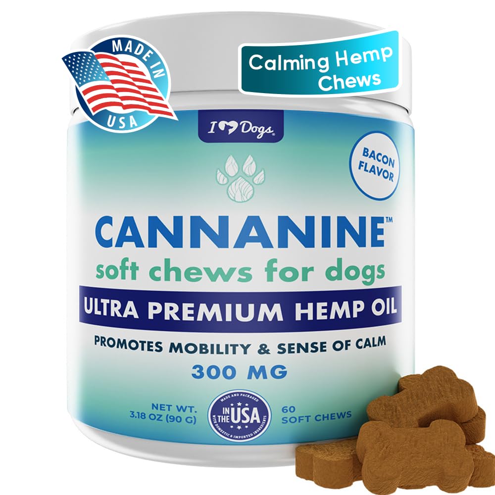 Iheartdogs Hemp Calming & Mobility Chews For Dogs - Dog Anxiety Relief Bites With Hemp - Bacon Flavored Dog Calming Treats For A