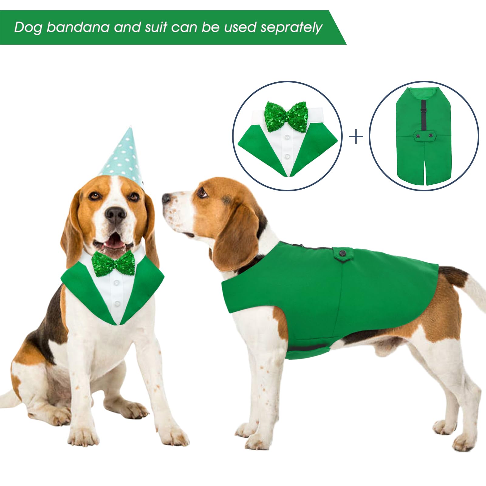 Kuoser St. Patrick'S Day Dog Tuxedo Dog Suit And Bandana Set, Dog Wedding Party Suits, Dog Prince Wedding Bow Tie Shirt Formal D