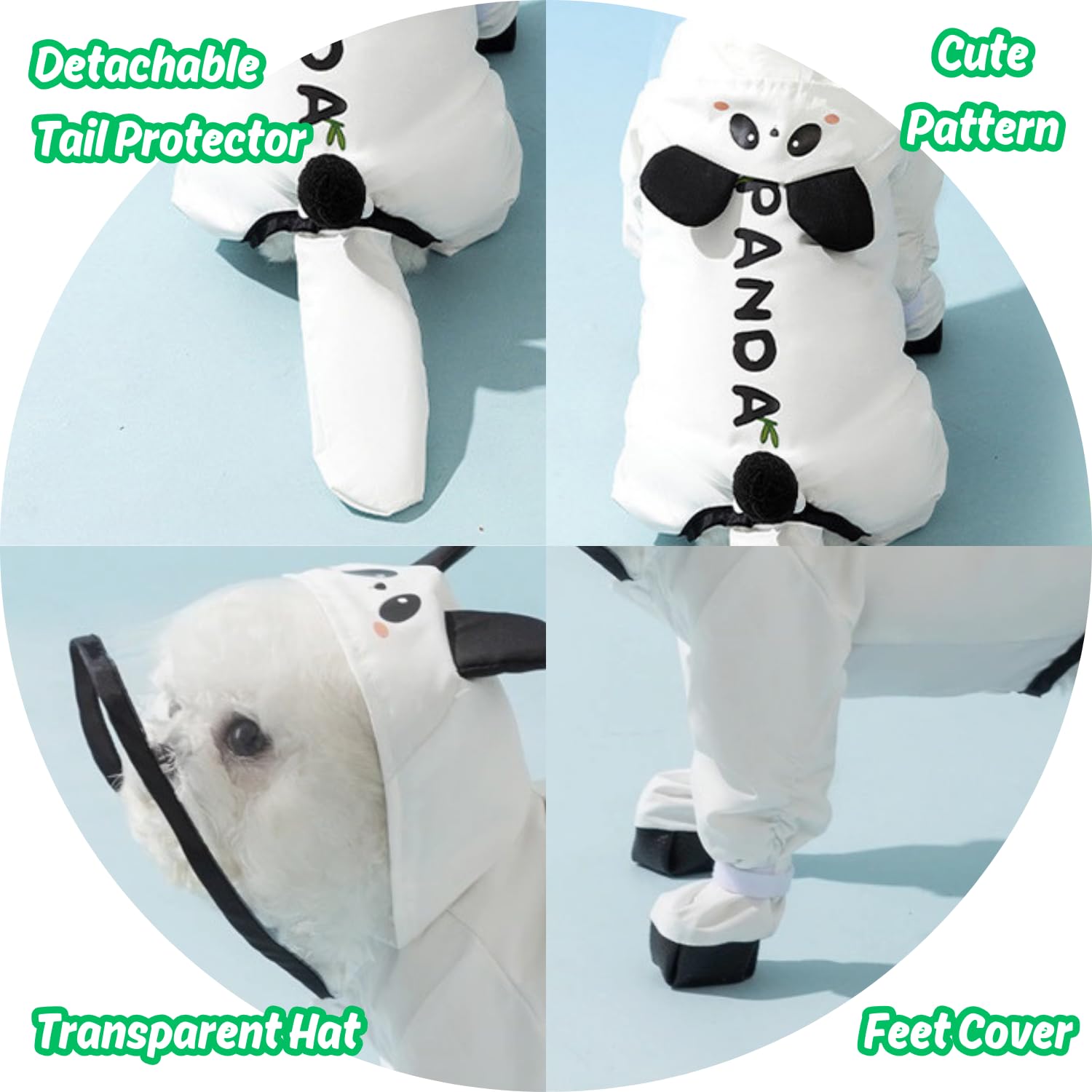 Harikaji Small Dog Raincoat, Tail Protect Feet Cover Waterproof Dog Rain Jacket For Puppy Small Dogs (Panda, Xs)