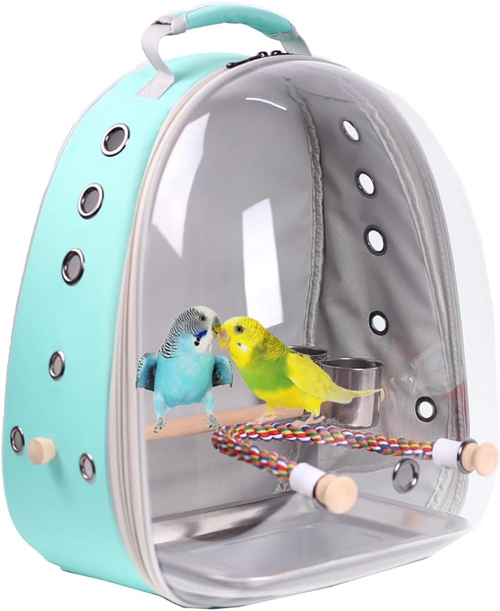 Bird Traval Carrier Cage, Multi Vent Holes Clear Space Capsule Astronaut Backpack To Carry Parakeet Cockatiel Parrot With Metal 