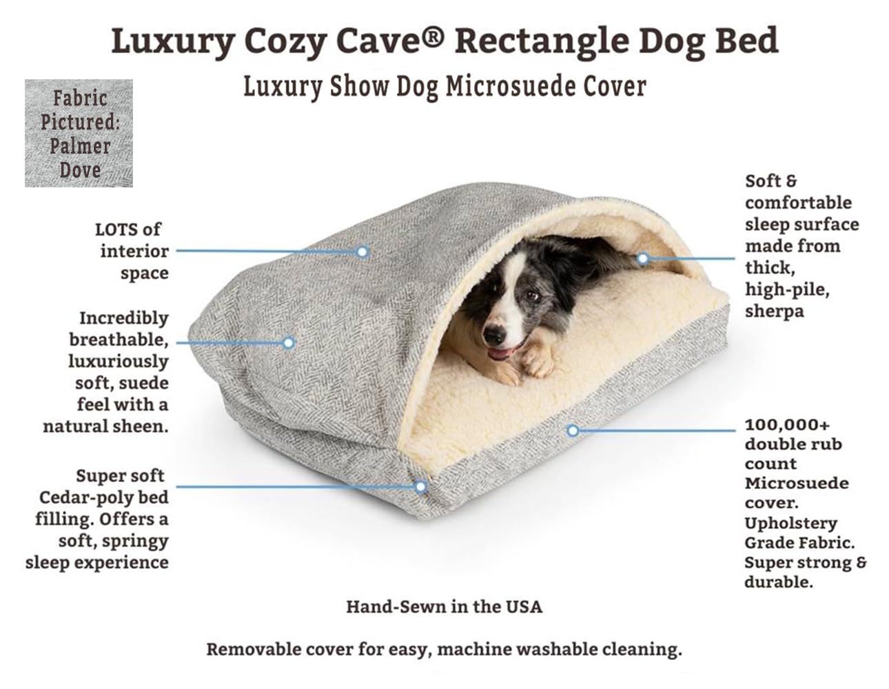 Snoozer Pet Products Luxury Rectangle Cozy Cave Dog Bed With Microsuede, Showdog Collection, Large, Palmer Indigo