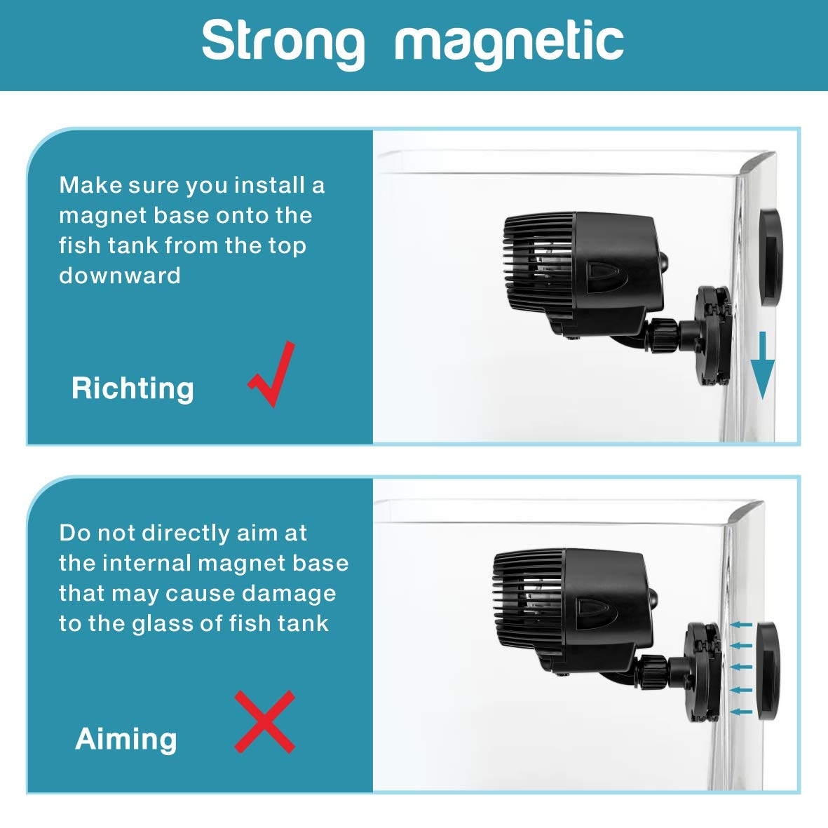 AQQA Wave Maker Pump 2100GPH Submersible Powerhead for Aquariums, 15W, Black, Model AQQA002-PUMP WATER