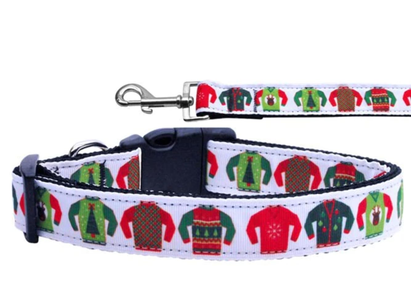 Christmas Pet Dog & Cat Nylon Collar or Leash, &quot;Ugly Sweater&quot; MD Collar