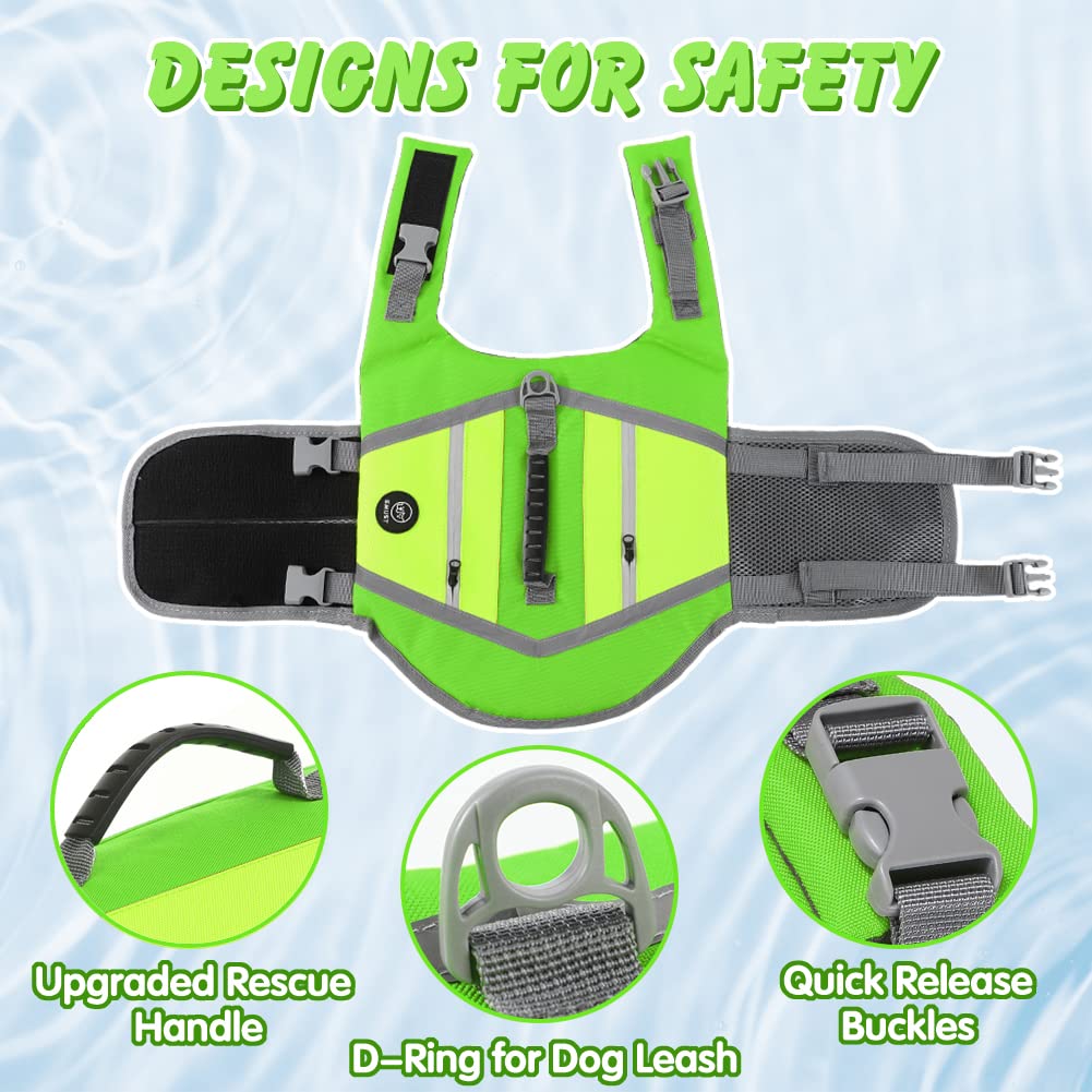 Emust Dog Life Vest, Lightweight Jacket With Pockets, Stylish Preserver With Rescue Handle & Reflective Stripes For Swimming, Bo