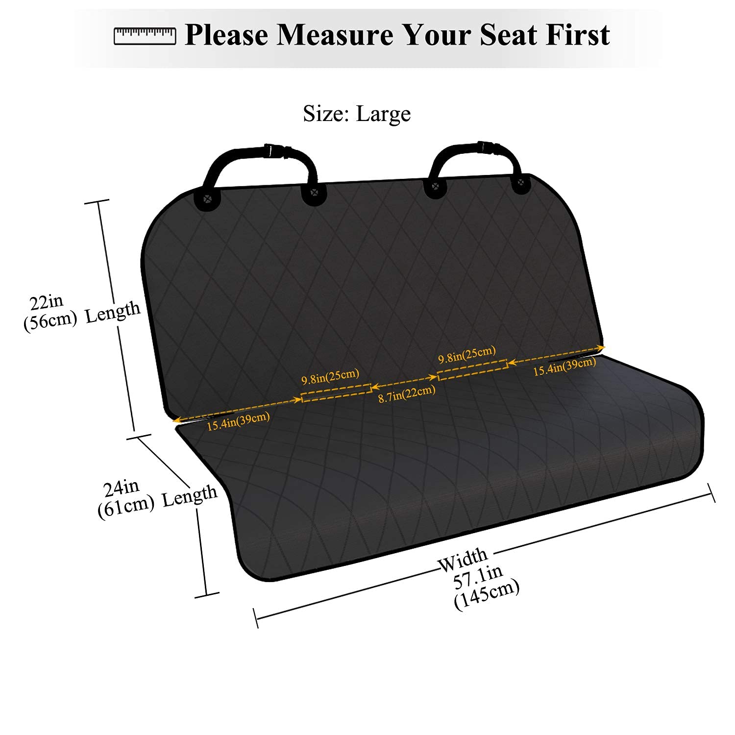 Vivaglory Back Seat Cover For Dogs, No-Skirt Design, Quilted & Durable 600 D Oxford 4 Layers Pet Bench Protectors With Anti-Slip Backing For Most Cars, Suvs & Mpvs, Black, 46' L * 57' W