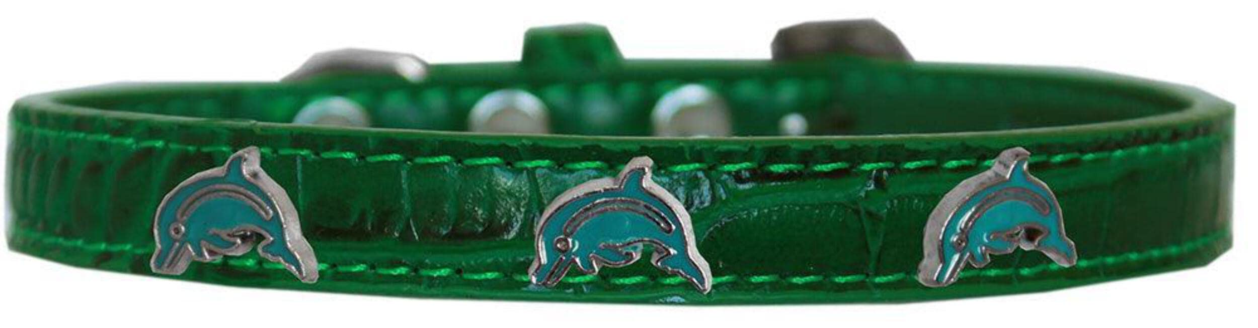 Dog, Puppy & Pet Designer Croc Widget Collar, &quot;Dolphins&quot; Silver 20