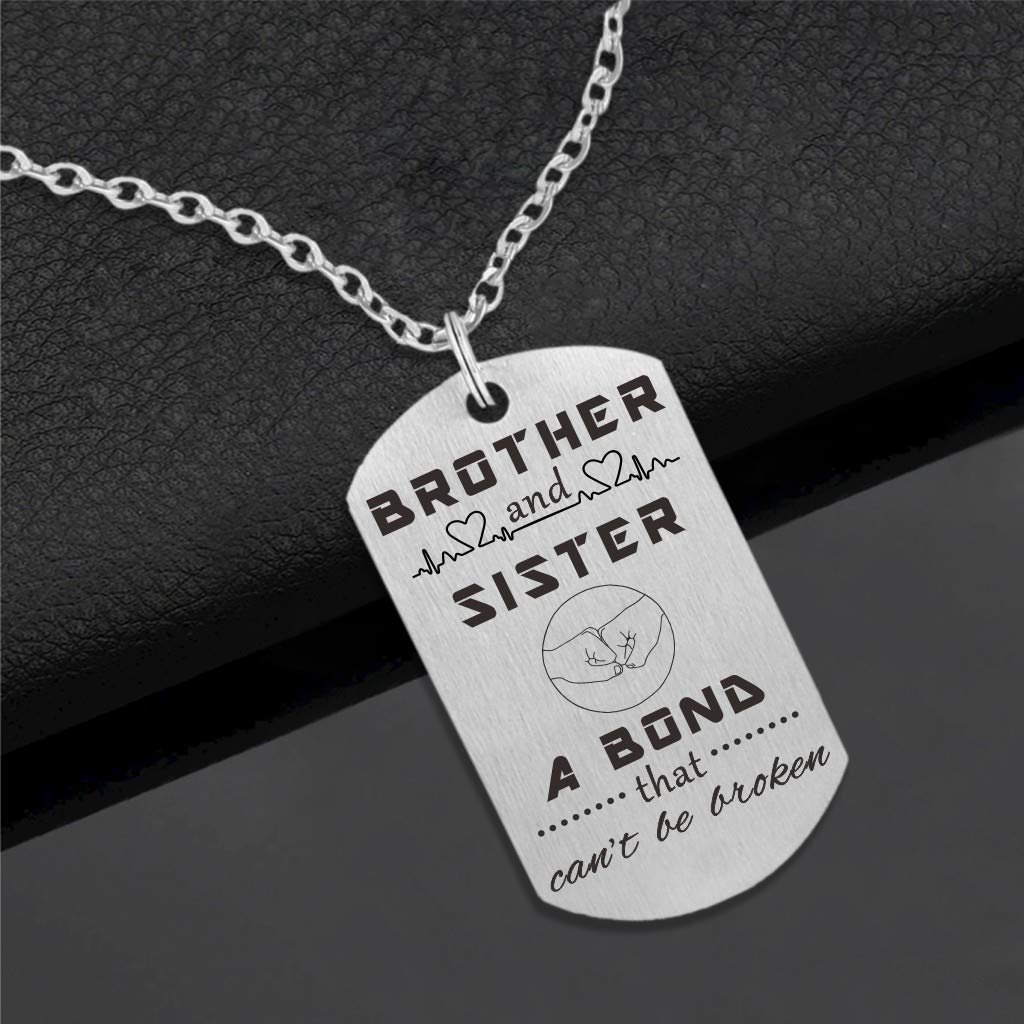 Mxrsdf Brother And Sister Necklace Gifts, Big Bro From Lil Sis Dog Tag