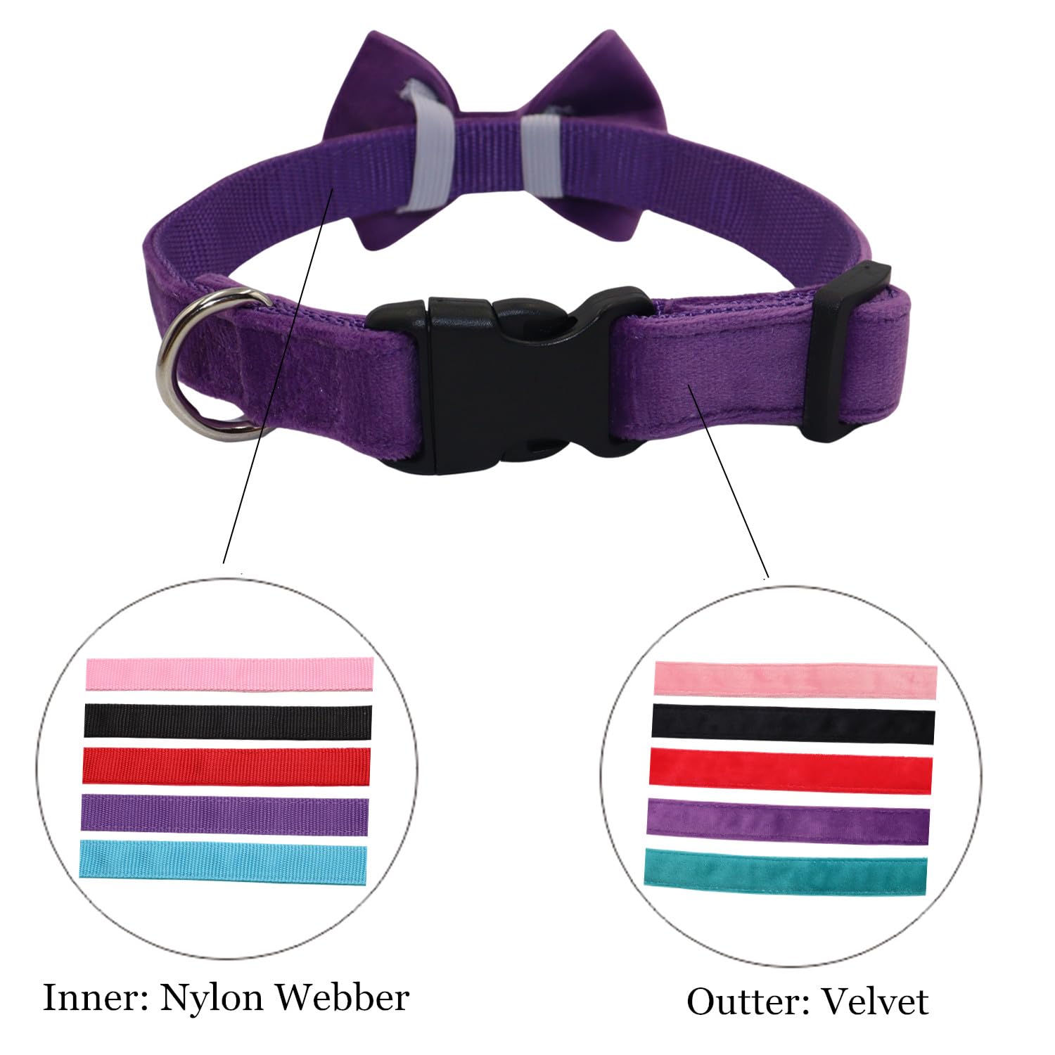 Wdpaws Dog Collar With Bowtie Soft Velvet Material With Quick Release Buckle For Small Dogs (Purple, S)