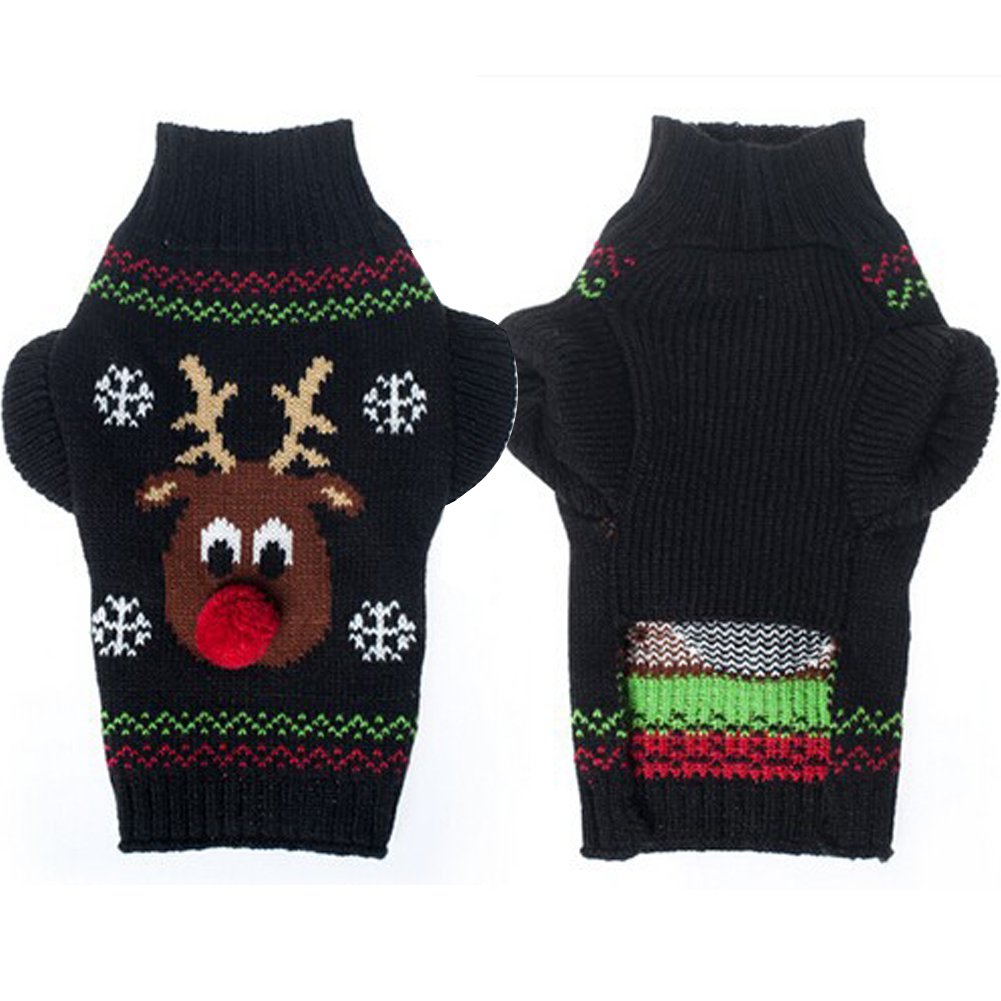 Bobibi Dog Sweater For Christmas Cartoon Reindeer Pet Cat Winter Knitwear Warm Clothes Medium