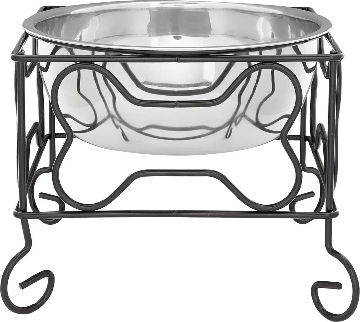 Yml 7-Inch Wrought Iron Stand With Single Stainless Steel Bowl - Size: Medium (6.75'' H X 8.25'' W X 8.25'' D)