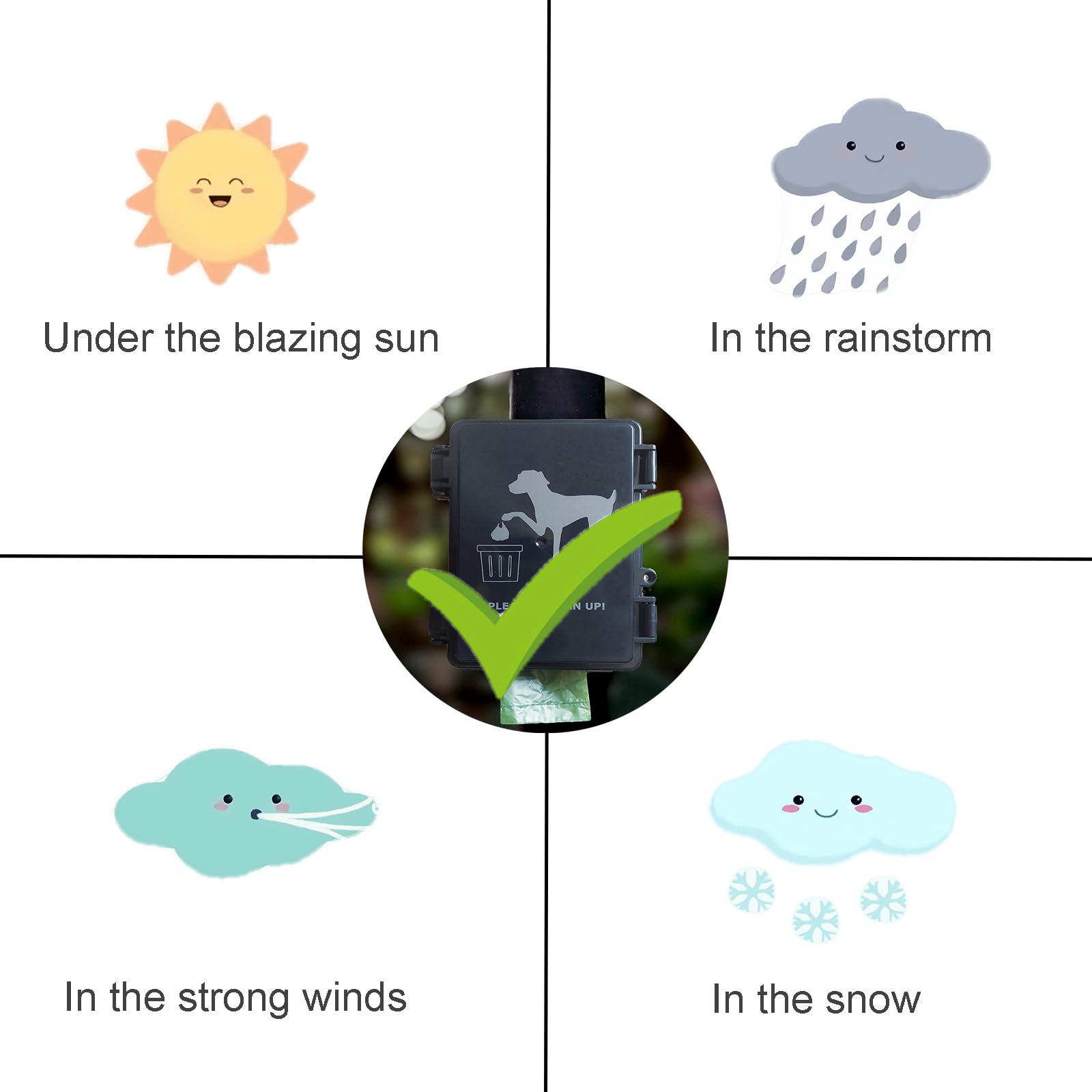 Dog Poop Bag Dispenser Wall Mounted Waterproof Outdoor Pet Waste Bags Dispenser Station with Cute Doggie Poo Images Post, Pole,