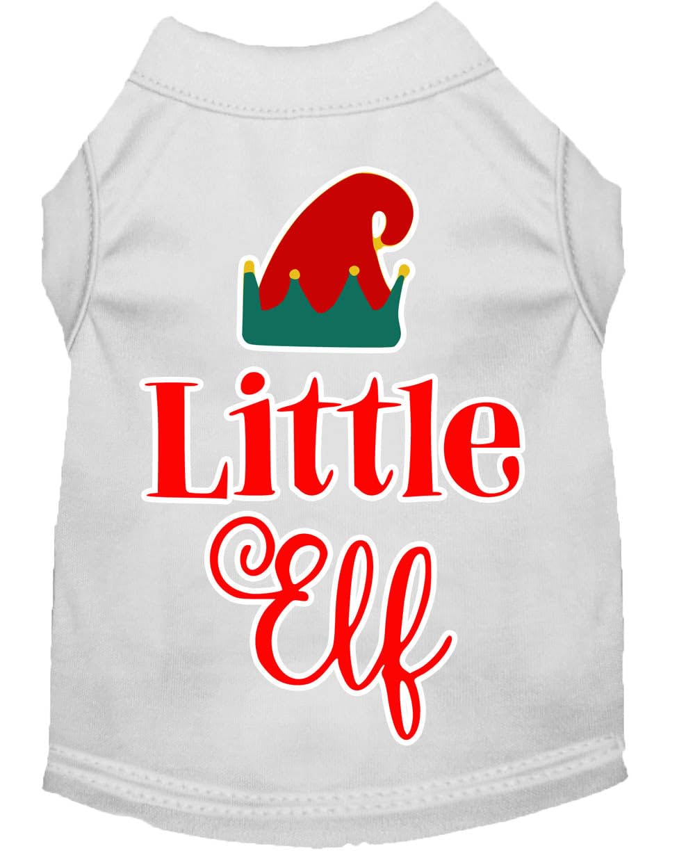 Christmas Pet Dog & Cat Shirt Screen Printed, &quot;Little Elf&quot; White LG (10-14 lbs.)