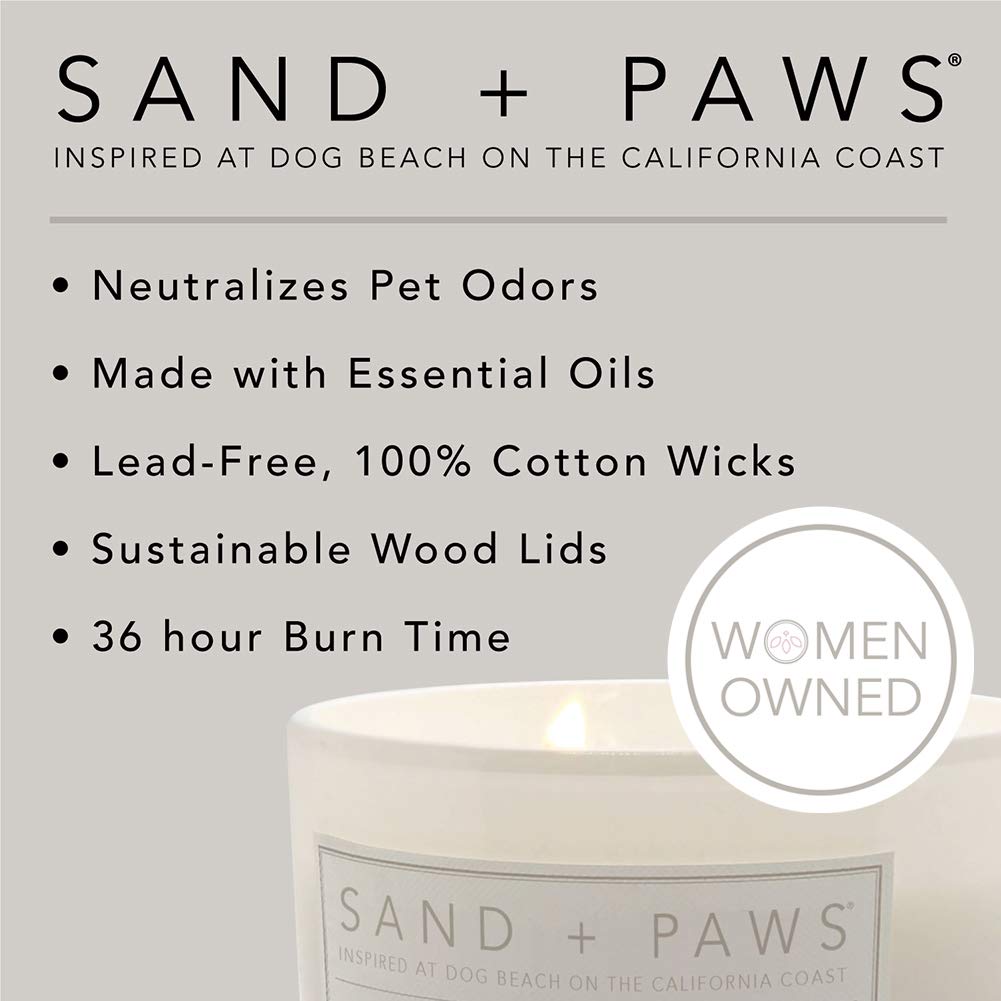 Sand + Paws Scented Candle - Clean Waves - Additional Scents And Sizes –Luxurious Air Freshening Jar Candles Neutralize Pet Odors And Enhance Home Décor – 100% Cotton Lead-Free Wicks - 12 Oz