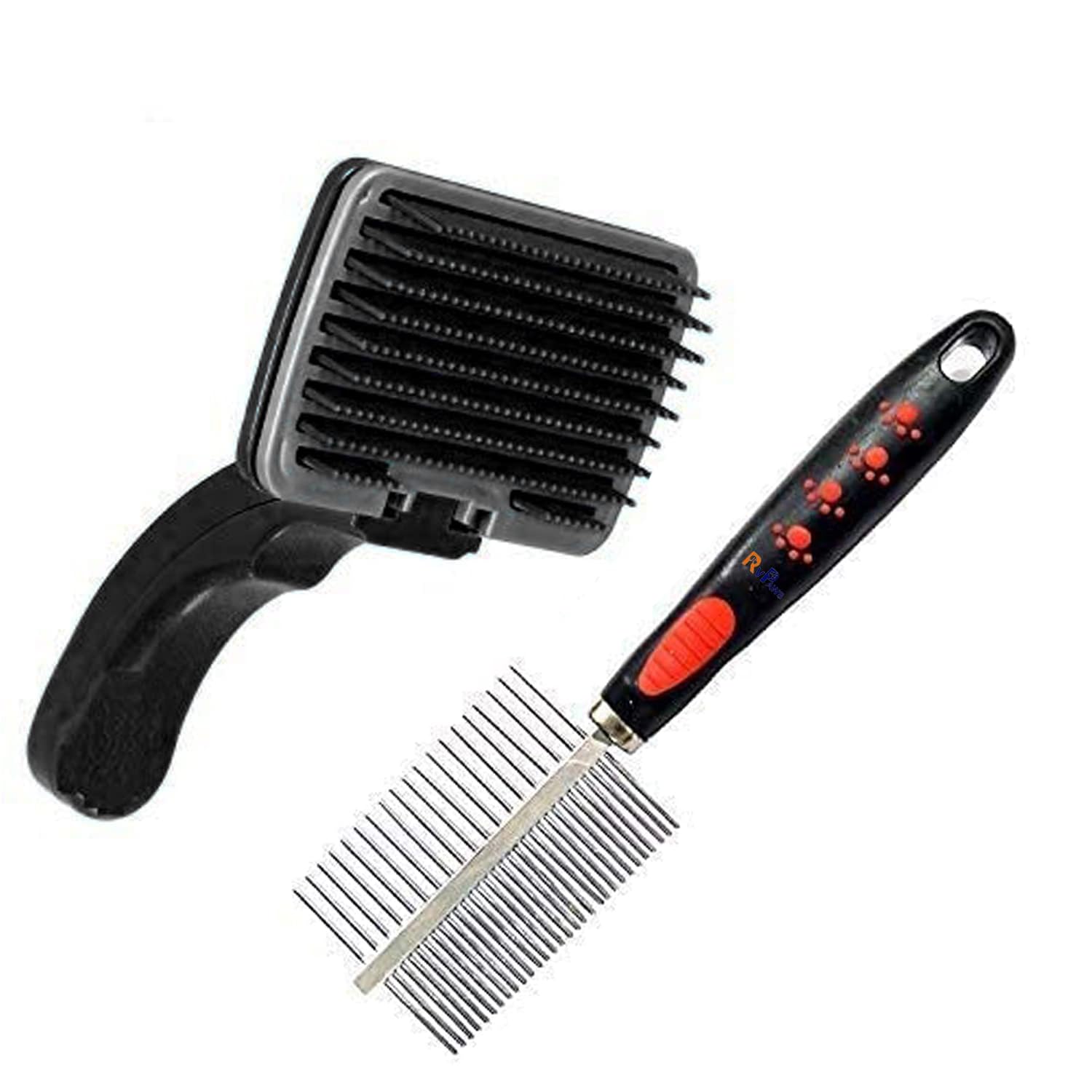 Rvpaws 2 In 1 Pet Comb Pack Adjustable Dog/Puppy/Kitten/Cat Brush/Pet Comb For Grooming Cum Massager And Safety From Mites/Doubl