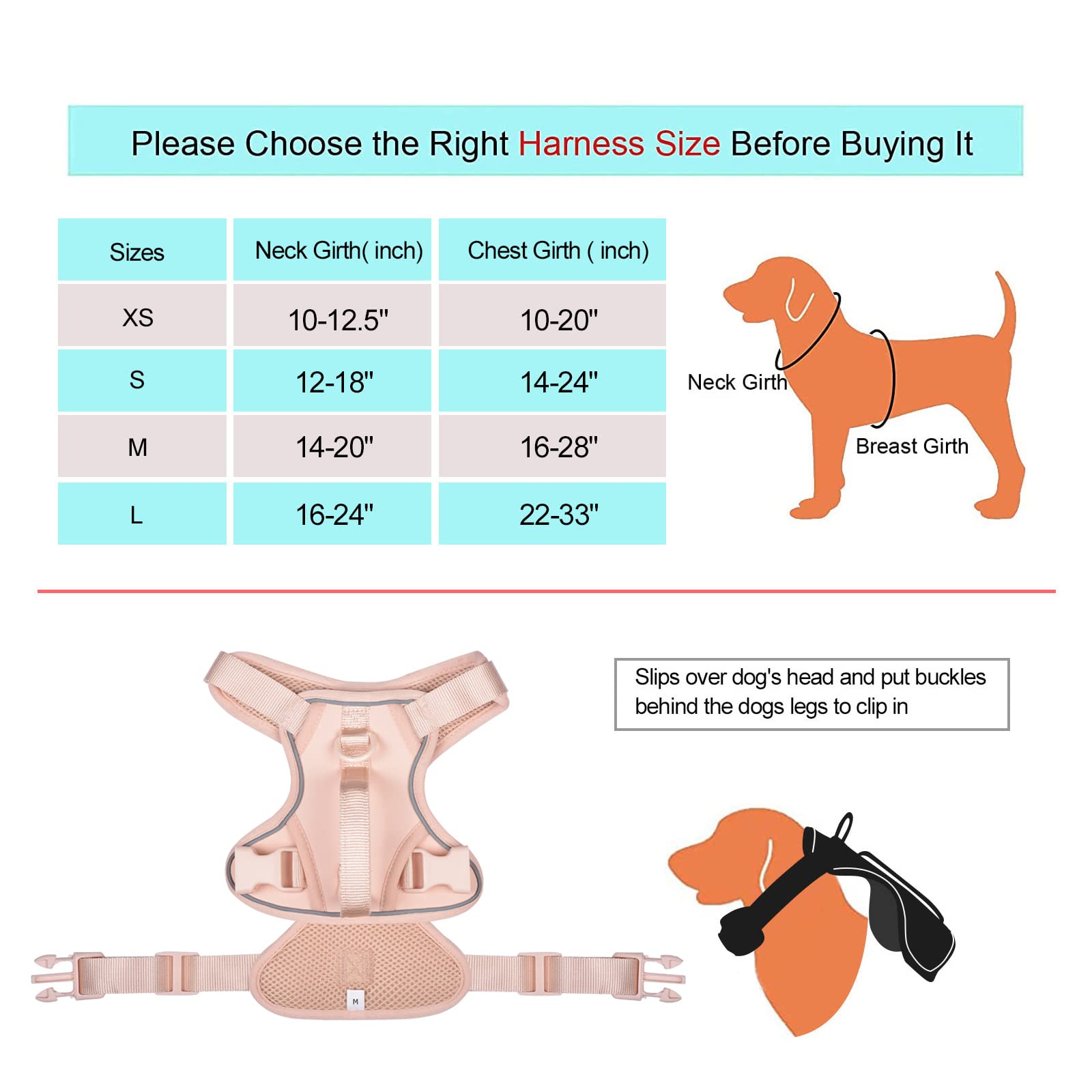 Petmolico Dog Harness For Xs Dogs No Pull, Cute Dog Harness With Two Leash Clips And Soft Handle, Reflective Easy Walk Dog Harness With Leash, Pink Xs