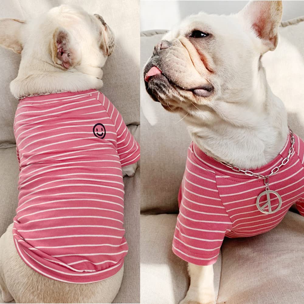 Matching Dog And Owner Clothes,Pink Striped Dog Shirts For Small Dogs,100% Cotton Small Dog Shirt T-Shirt Girl Boy With Smiley F