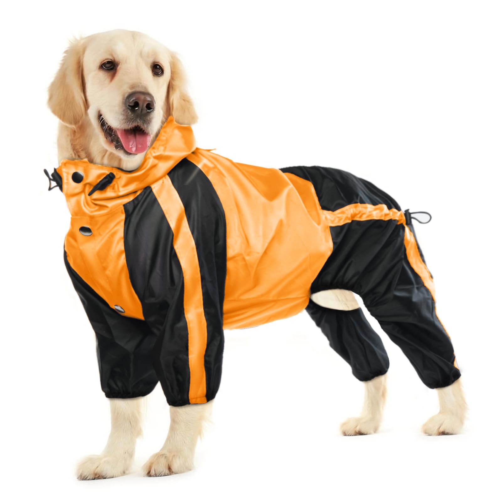 Ouobob Dog Raincoat - Waterproof, Lightweight Jacket For Large Dogs - Adjustable 4 Legs Pet Poncho With Hood, Snow-Proof Vest, L