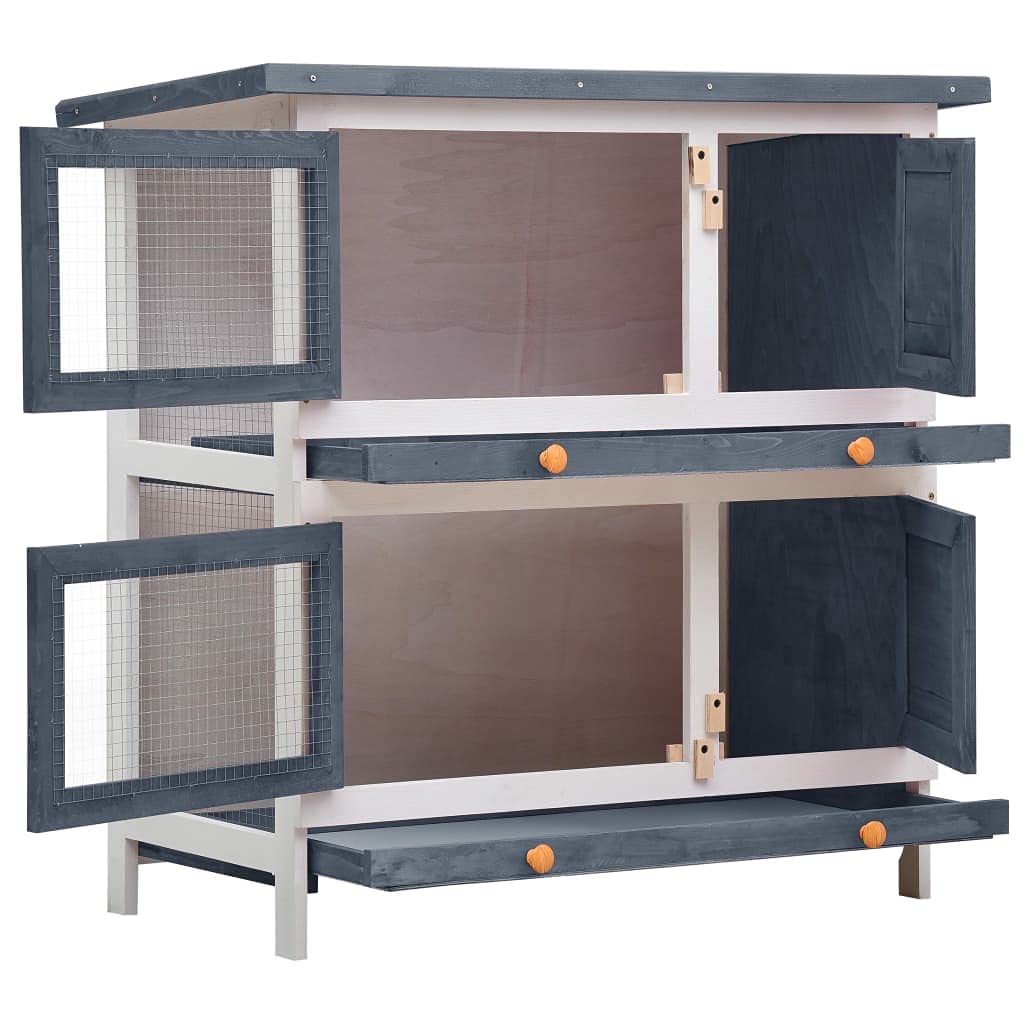 vidaXL Outdoor Small Pet Rabbit Hutch - Gray Wood Enclosure - Mesh Door Safety Design - Weather-Resistant Green Roof - Easy-Clea