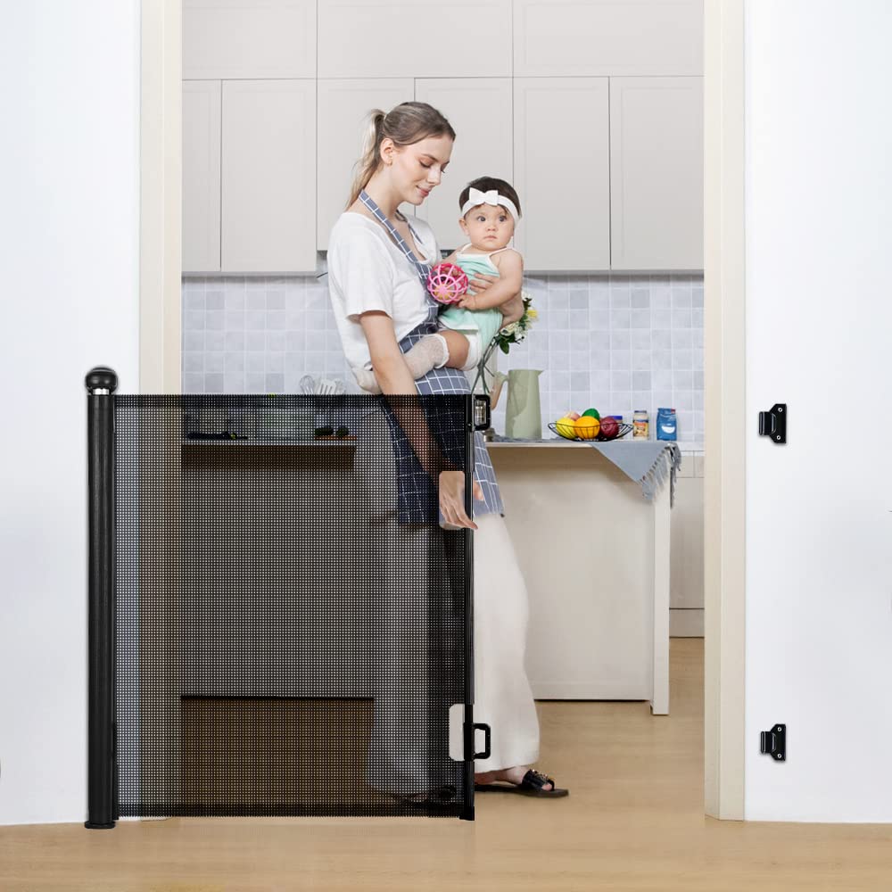 COMOMY Retractable Baby Gate for Stairs, 0-71 Mesh Dog Gate for House Doorways Hallways, 33 Tall Extra Wide Child Safety Gate fo