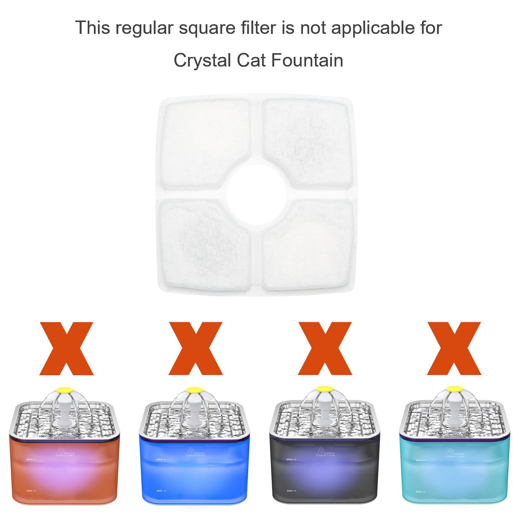 Wonder Creature Cat Fountain Filter - 4 Carbon & 2 Foam Filters, Elliptical Design, White & Black Colors, Compatible with Cubic Cat Water Fountain