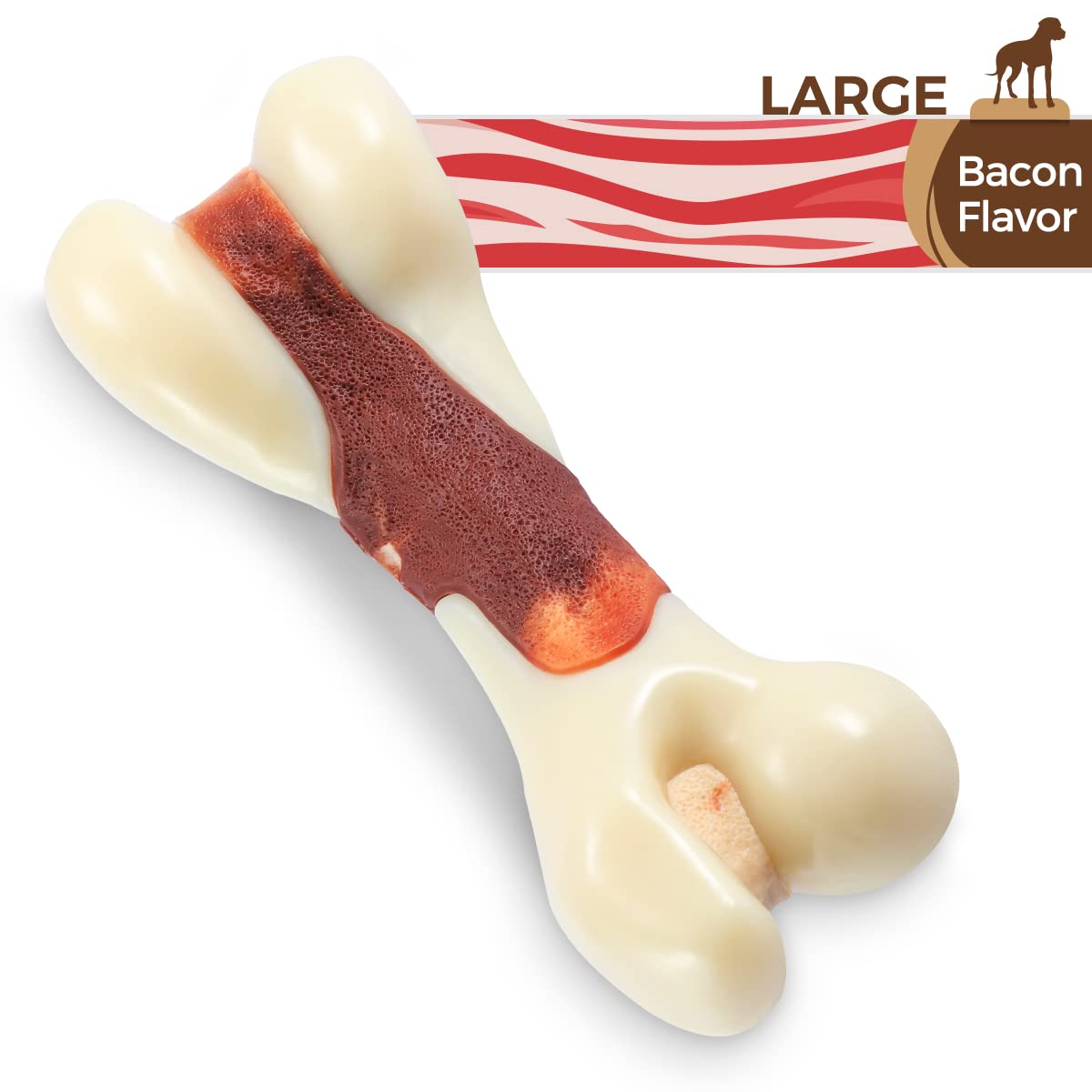 Indestructible Dog Chew Toys For Aggressive Chewers, Tikaton Bacon Flavor Durable Dog Teething Chew Toys Bones For Large Dogs