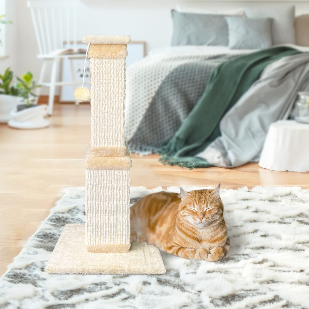 Agym Cat Scratching Post, 32 Inch Cat Scratching Post For Large Cats, Scratching Posts For Indoor Cats Adults, Cat Scratch Post With Nature Sisal, Beige