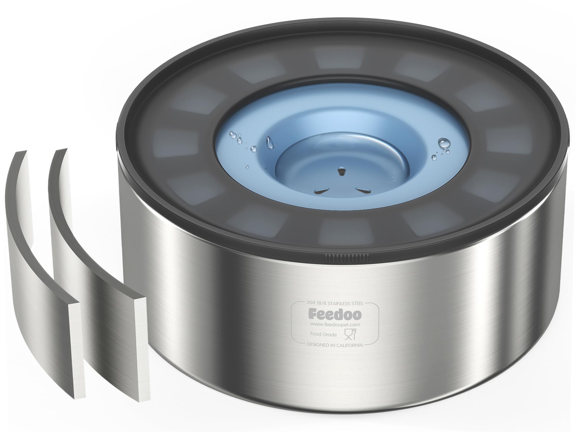 Feedoo 2L No Spill Water Bowl for Dogs, Double-Wall Stainless Steel with Splash-Proof Paws Lid and Floating Disk, Non-Slip Base,