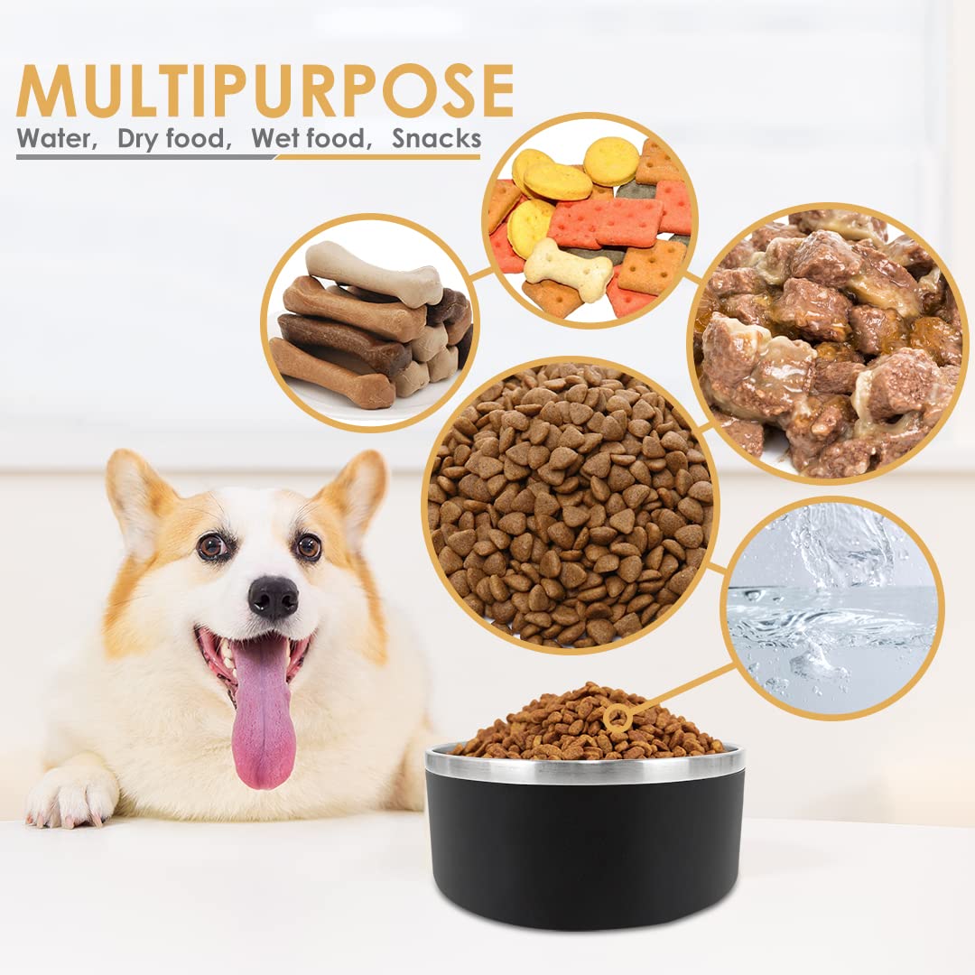 IKITCHEN Dog Bowl for Food and Water, 40 Oz Stainless Steel Pet Feeding Bowl, Durable Non-Skid Double Wall Insulated Heavy Duty