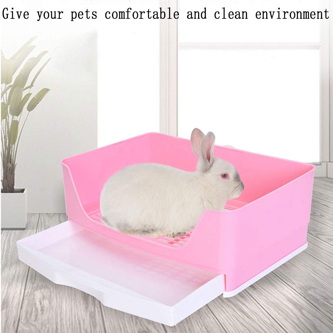 Pinvnby Large Rabbit Litter Box Bigger Pet Litter Pan Trainer With Drawer Corner Toilet Box For Adult Guinea Pigs Chinchilla Ferret Hedgehog Small Animals(Pink)