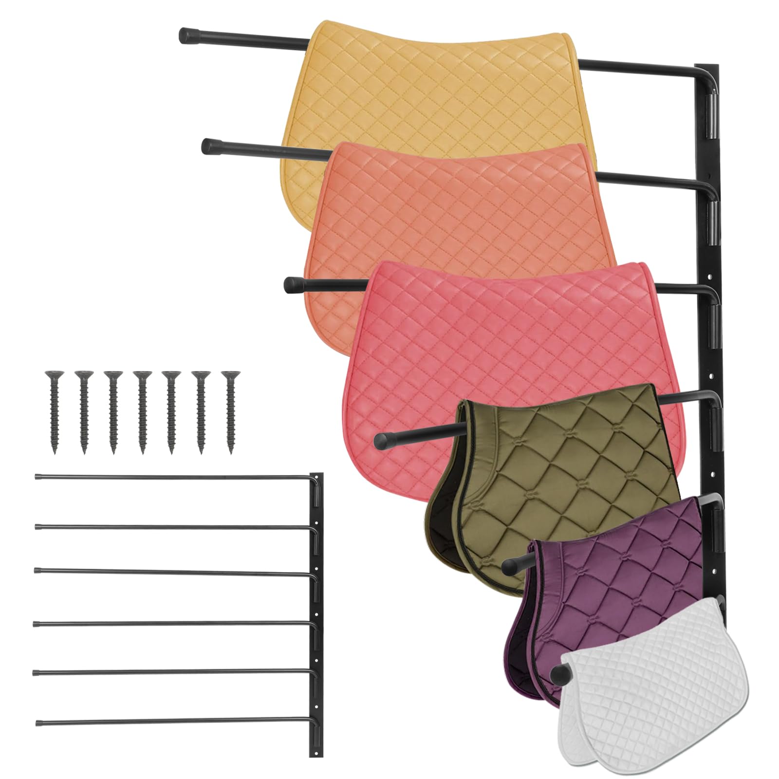 Saddle Pad Rack, Wall Mounted 180 Degree Swing Saddle Blanket Holder, 6 Bar Saddle Blanket Rack, Horse Blanket Storage Rack for 