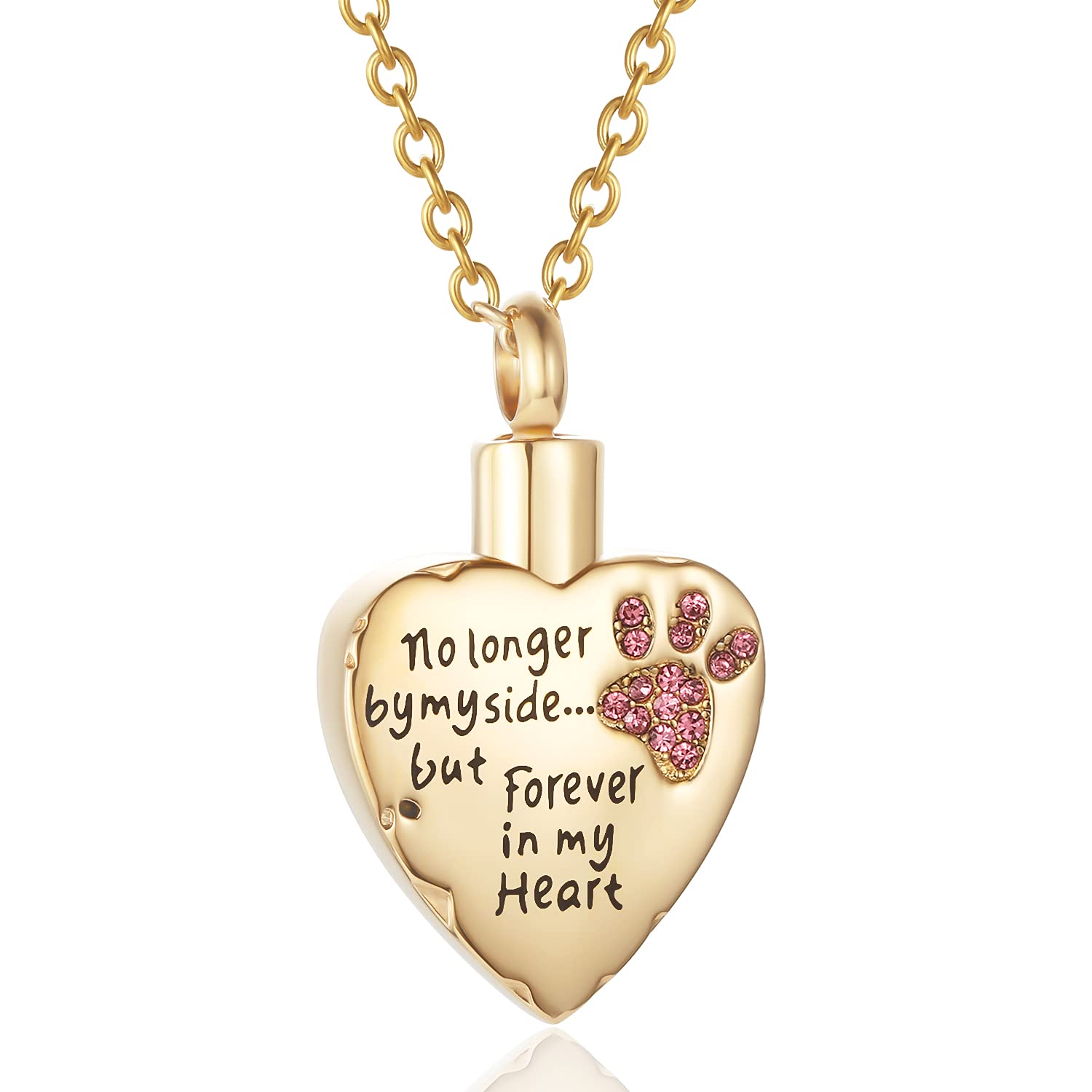 Fashion Pet Cremation Jewelry Stainess Steel Heart Keepsake Ashes Necklace Dog Cat Paw Memorial Urn Pendant(Gold-Pink)