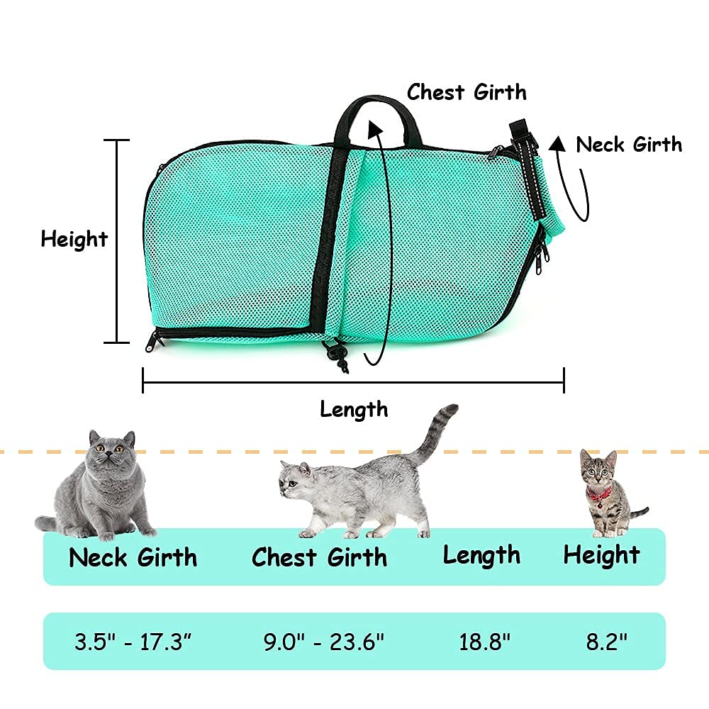 Awoof Cat Grooming Bag Adjustable Cat Bathing Bag Anti Scratch & Bite Polyester Soft Durable Mesh Cat Shower Bag For Small Medium Large Cats Nail Trimming Ear Cleaning Medicine Taking