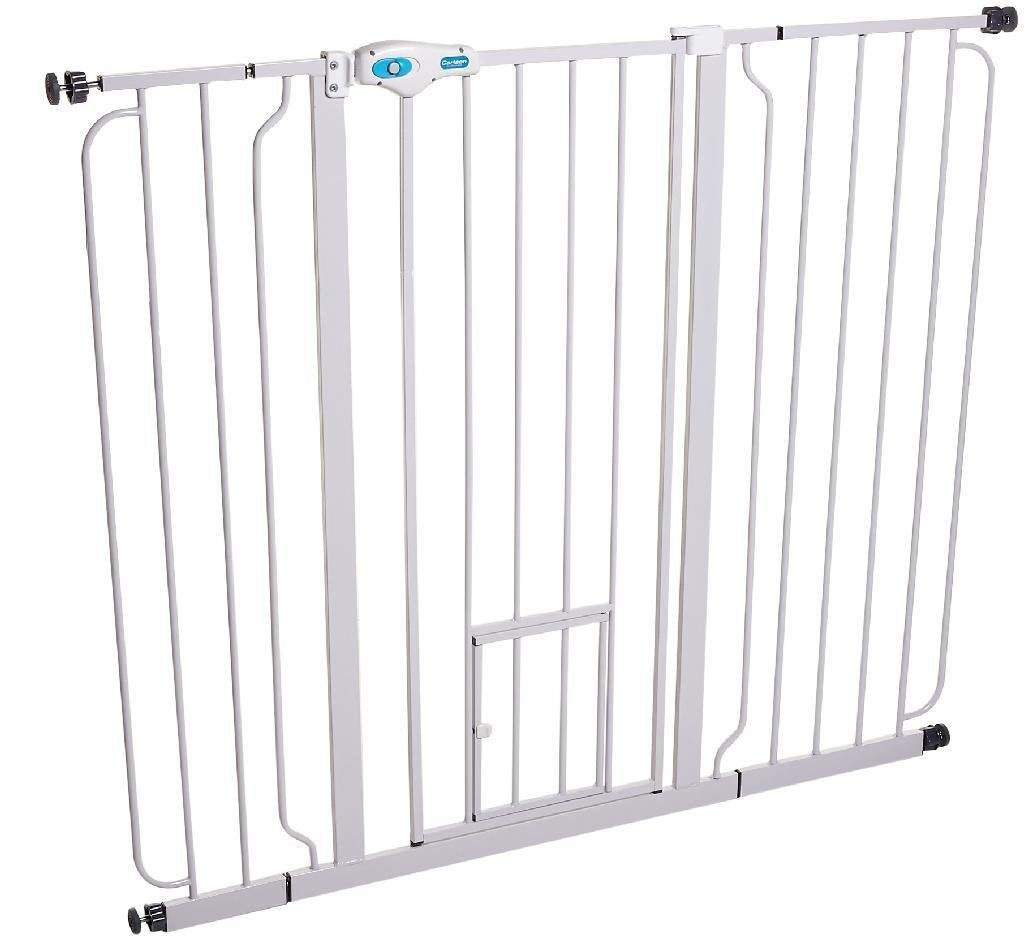 Carlson Pet Products 0934PW/0932PW Extra Wide Walk-Thru Pet Gate with Pet Door White, 29-34Wx30H in