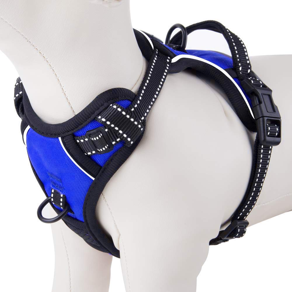 Phoepet No Pull Dog Harnesses For Small Puppies Reflective Adjustable Front Clip Vest With 2 Metal Leash Attachment Hooks Soft Handle [Over The Head Design](M, Royal Blue)