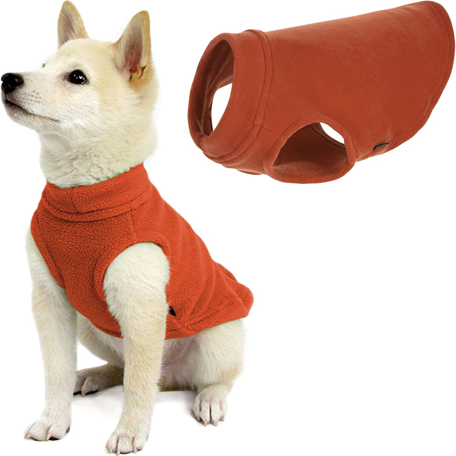 Gooby Stretch Fleece Vest Dog Sweater - Pumpkin, Medium - Warm Pullover Fleece Dog Jacket - Winter Dog Clothes For Small Dogs Boy Or Girl - Dog Sweaters For Small Dogs To Dog Sweaters For Large Dogs