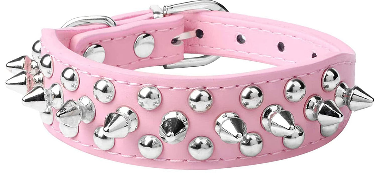 haoyueer Spiked Dog Collar Soft Pu Leather Mushrooms Rivet Spike Studded Puppy Adjustable Pet Collars for Small Breeds (XS, Pink