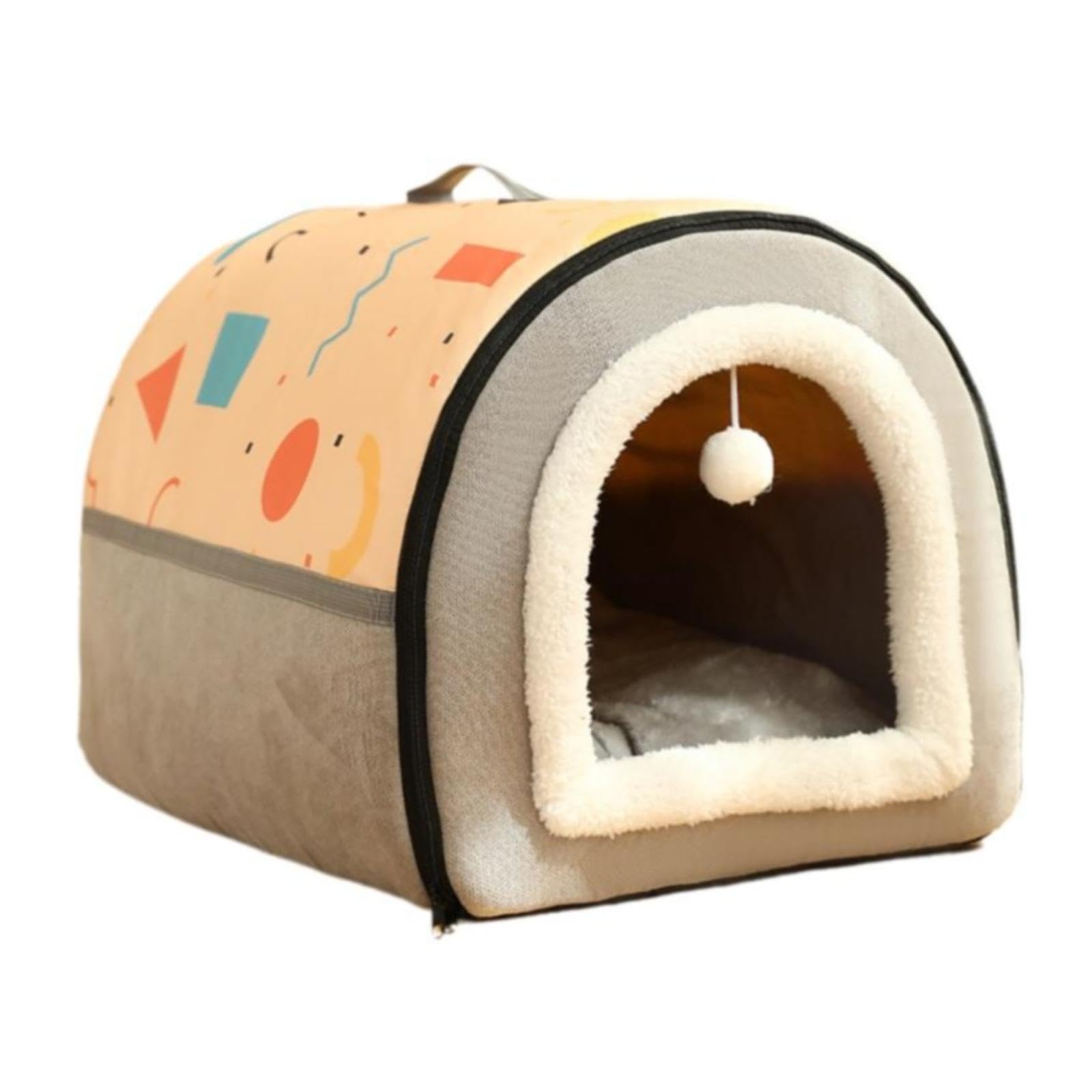 Merishopp Dog Bed, Winter Insulated, Removable Cover, Average to Large Dogs, Indoor Yellow Gray Pattern 35x30x25cm | Home & Gard