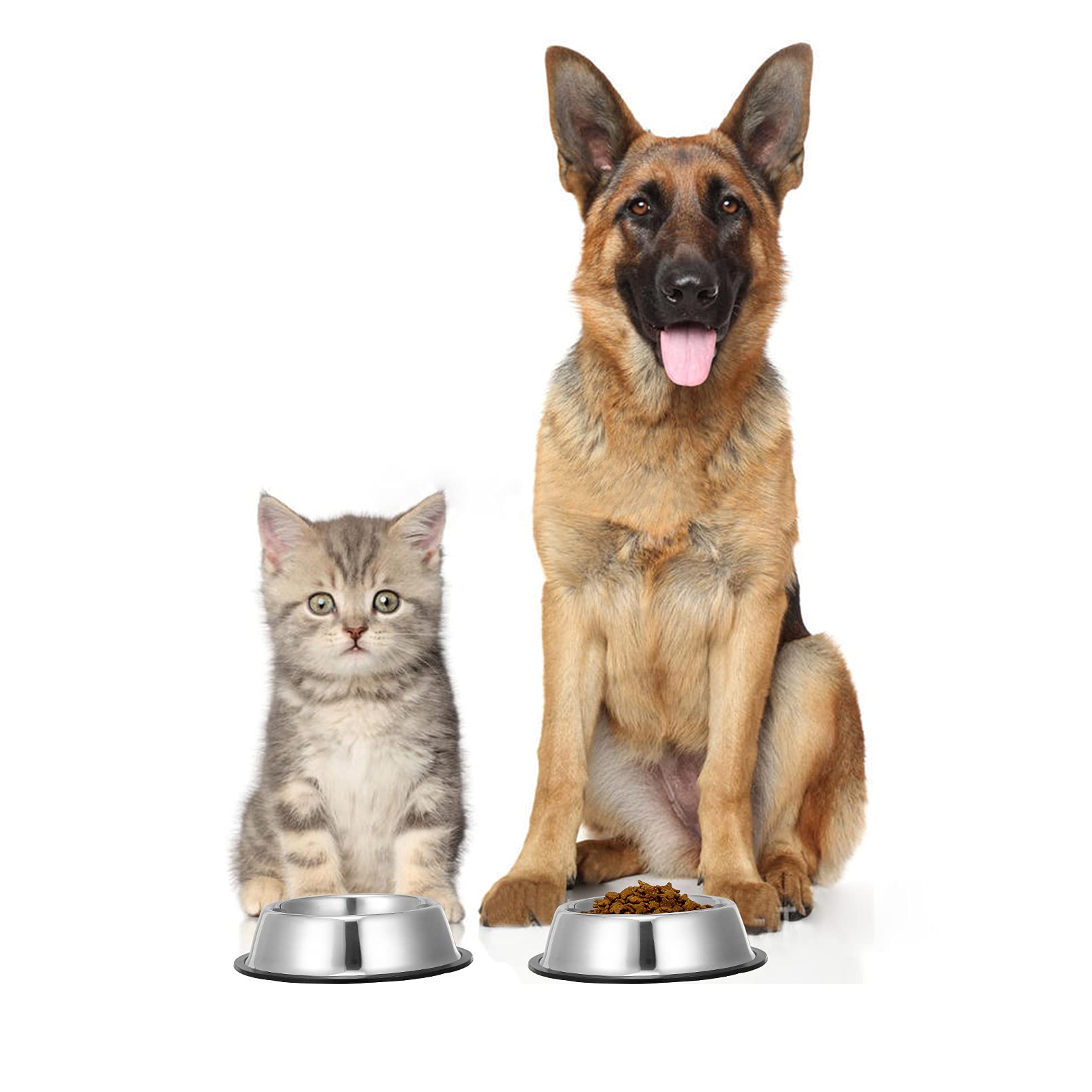 Mutsutaz 2 Pack Stainless Steel Dog Bowls with Rubber Bottom, Anti-Slip Heavy Duty Premium Quality Pets Feeder Bowls for Dogs an