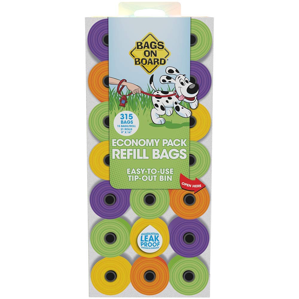 Bags On Board Dog Poop Bags - Strong, Leak Proof Dog Waste Bags - 9 X14 Inches, 315 Multi-Colored Bags