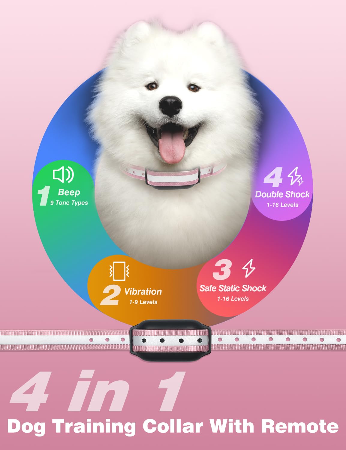 PETURE Dog Training Collar with Remote, 3300Ft Range, Beep/Vibrate/Static Modes, IPX7 Waterproof, Pink 2pc, Model PD 516-2